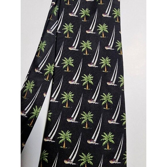Pre-owned TROPICALS by TANGO Black Palm Trees Sailboats Silk Mens Tie - Picture 3 of 8